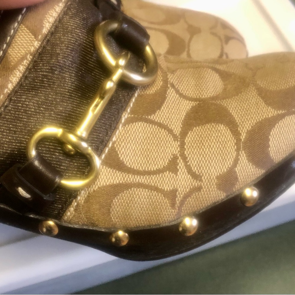 Coach Brown Signature Canvas Mule Heels with Gold Hardware - Picture 3 of 7